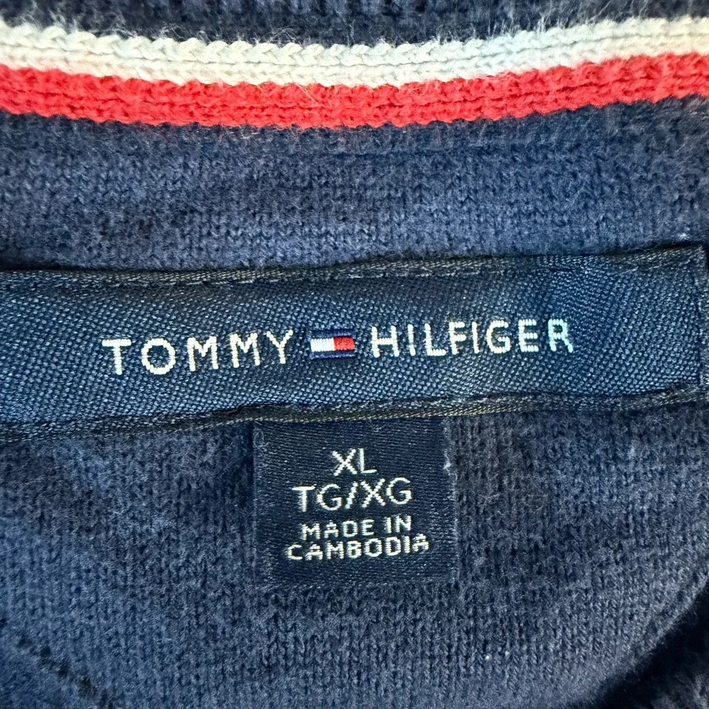 Tommy Hilfiger Men's Essential Flag Stripe Crewneck Sweater Size XL Navy Blue